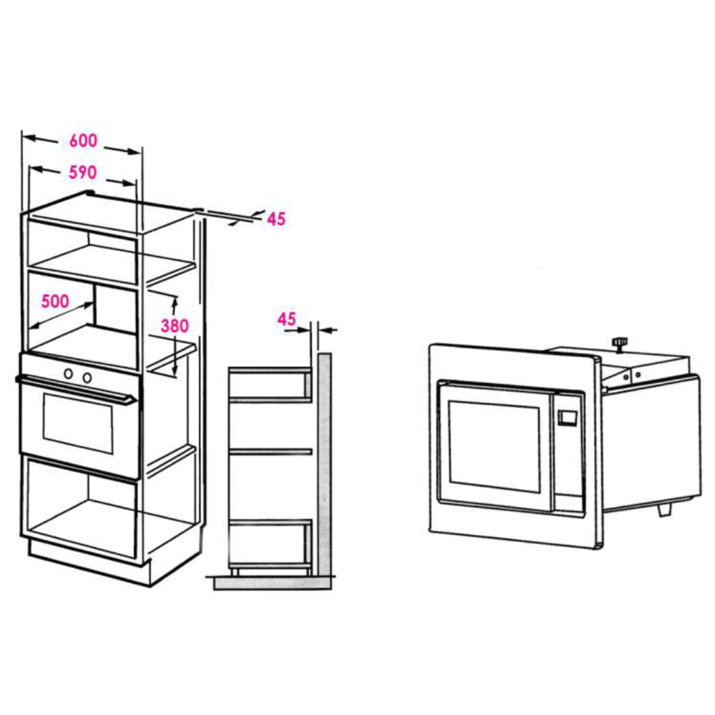 نقشه فنی مایکروویو توکار کن مدل MEB2800 CAN